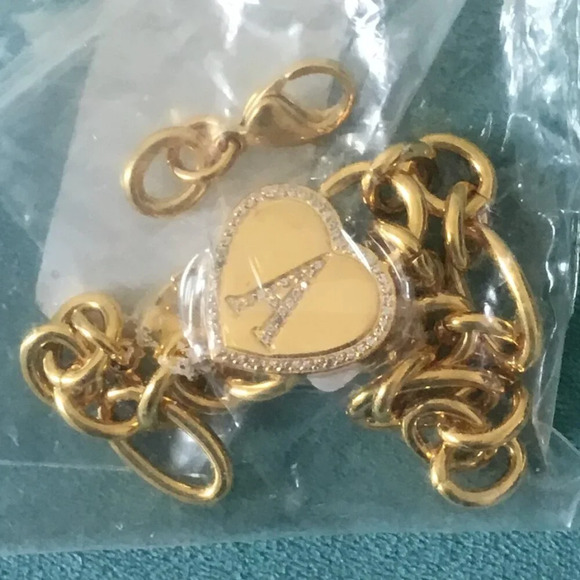 Crystal & 14K Gold-Plated Initial 'A' Heart Bracelet Feminine, Minimalist, Luxur - Picture 2 of 5